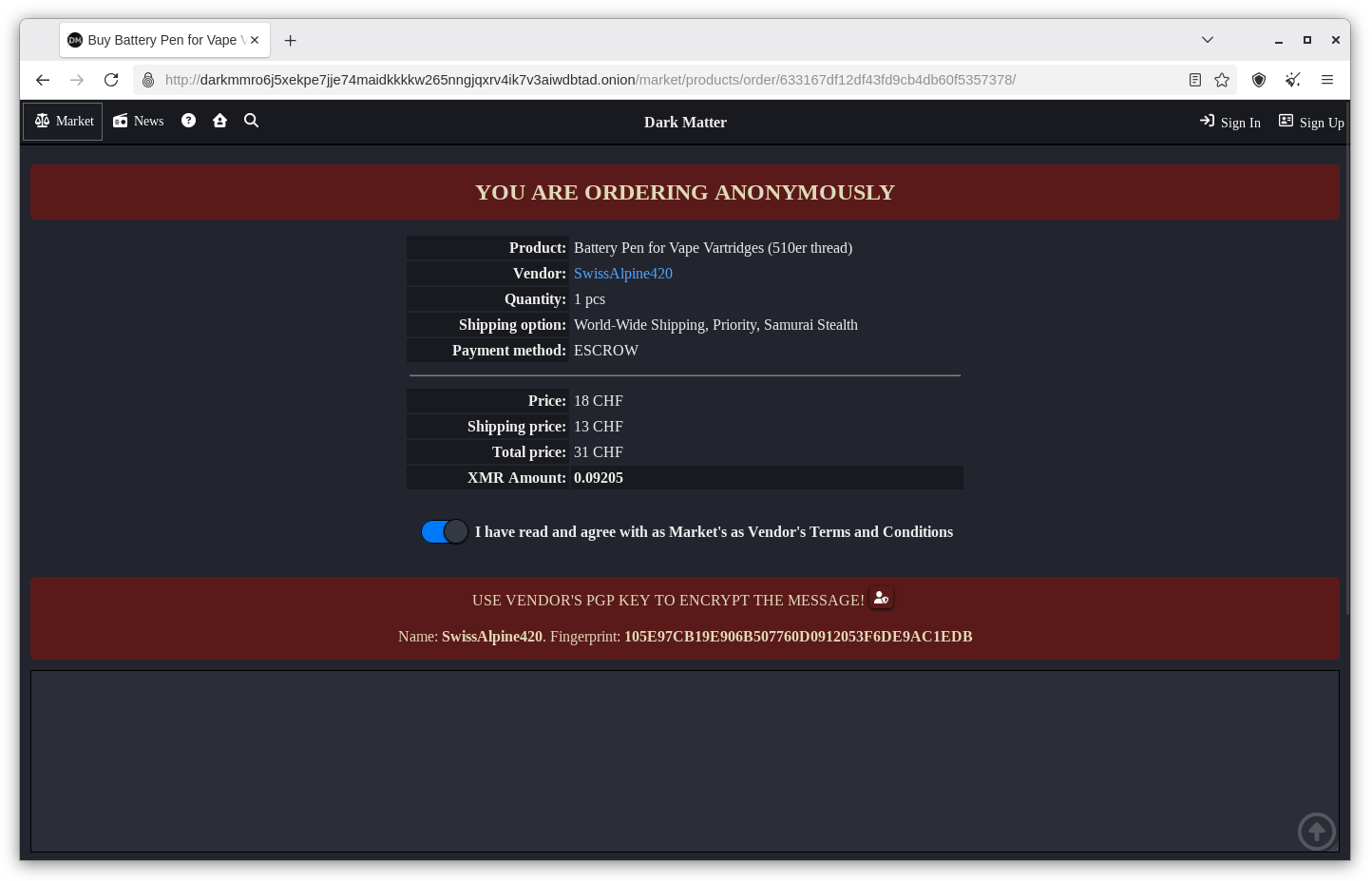 Dark Matter Onion Service