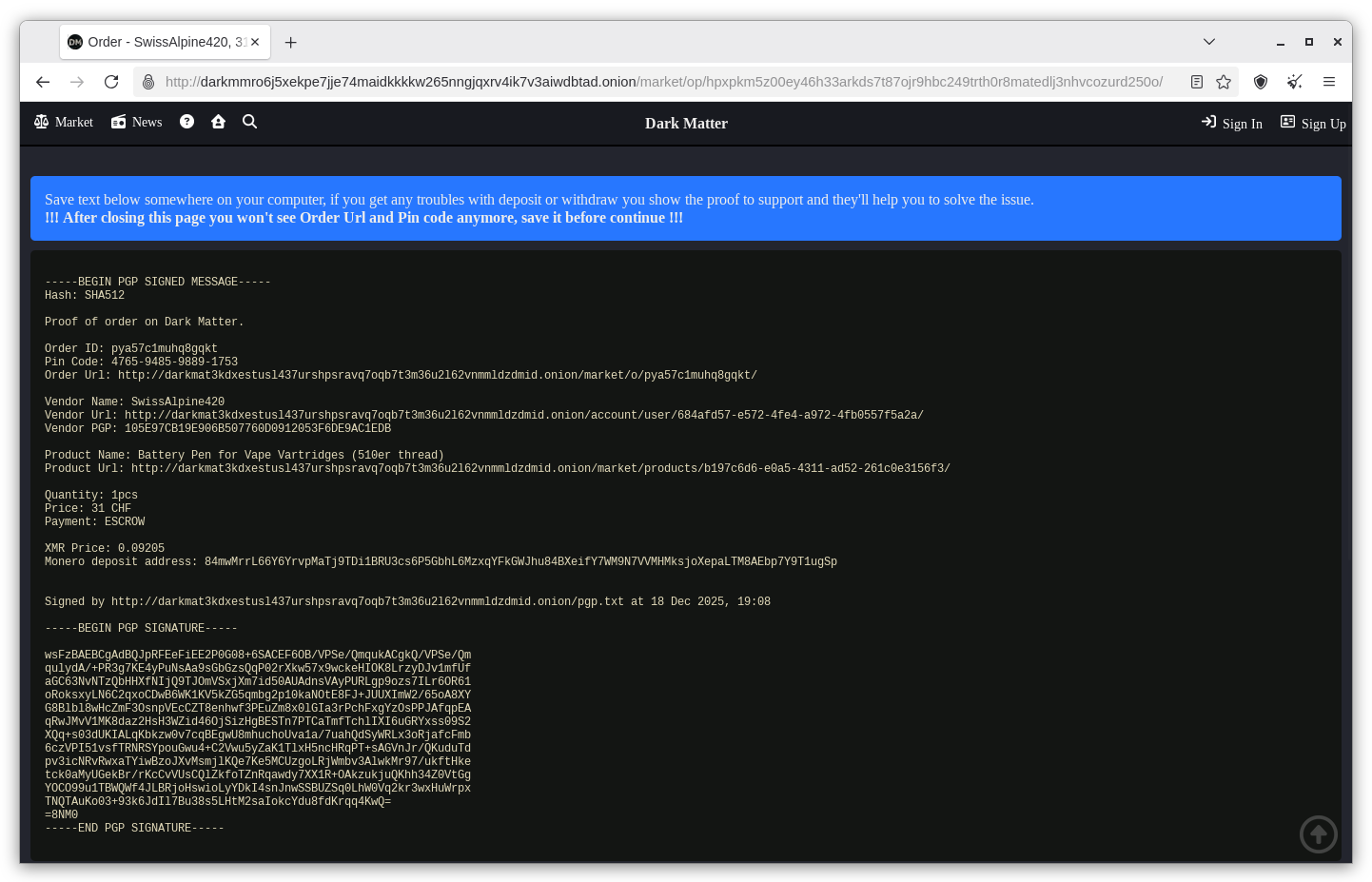 Dark Matter Onion Service