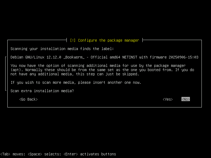 Debian 12 installation terminal screeshot