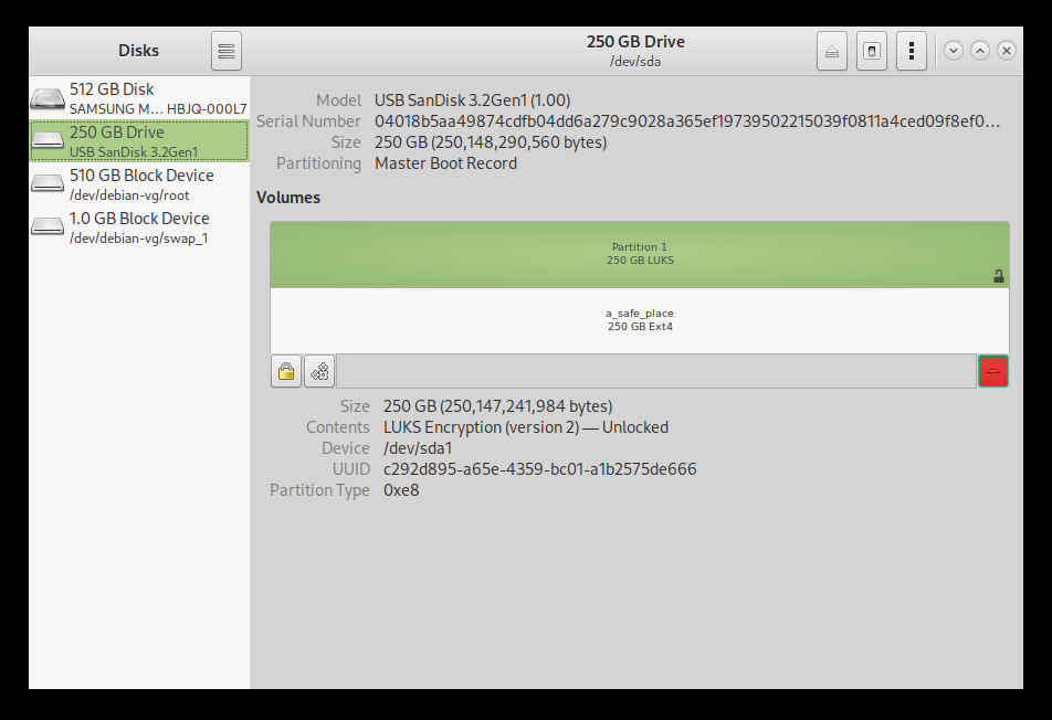 Gnome disk utility screen shot
