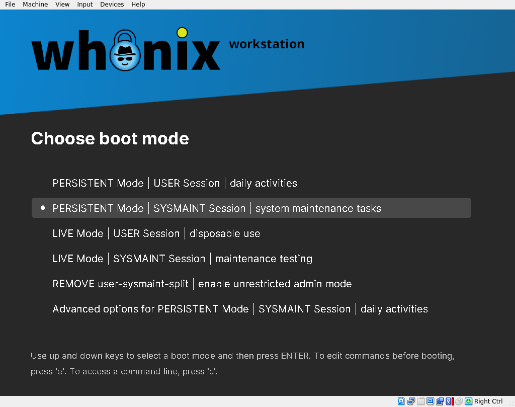 screen shot of whonix running in virtualbox